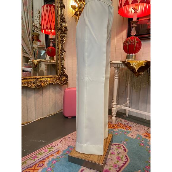 vintage 1970s cream pantsuit 70s jacket and pants flared butterfly mod polyester - Picture 4 of 10